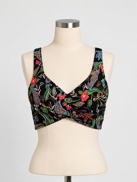 VENUS Other - Venus size 1X Black floral Wrap Bikini Top Cinch Back, worn 1 time!